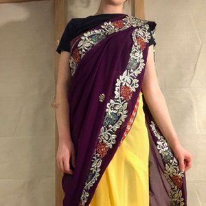 Indian saree with embroidery and crystals